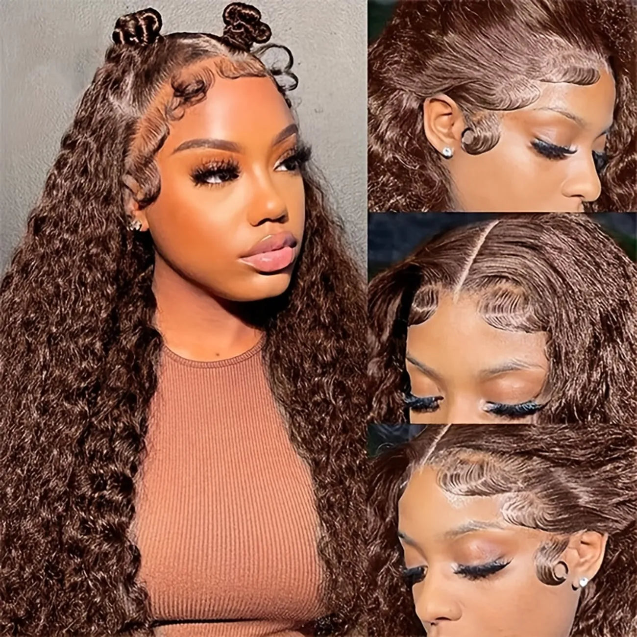 180% Chocolate Brown 13x4 Lace Front Deep Wave Curly Lace Front Human Hair Wig