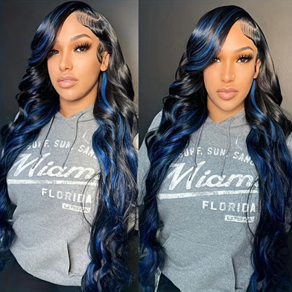 180% Blue/Black 13x4 Lace Frontal Brazilian Remy Body Wave Human Hair Wig