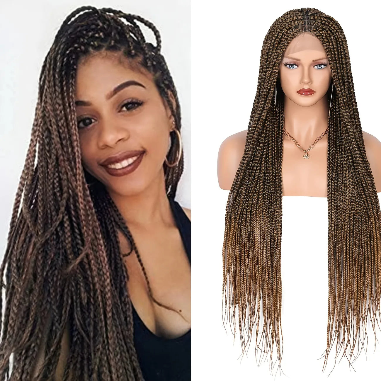 Knotless Box Braided Lace Wig Medium Braids 100% Handmade 