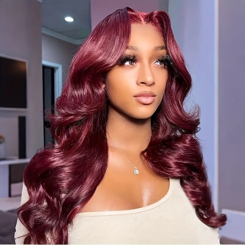 200% 99J Burgundy 13x4 Lace Frontal Body Wave Human Hair Wig