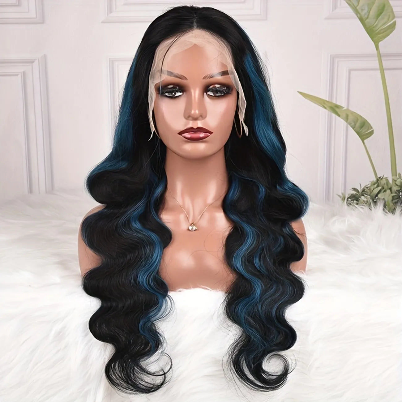 180% Blue/Black 13x4 Lace Frontal Brazilian Remy Body Wave Human Hair Wig