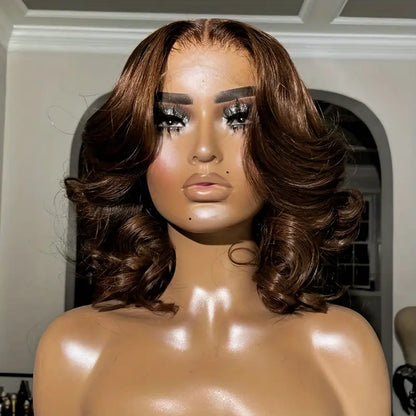 240% Chocolate Brown 13x4 T Part Lace Frontal  Transparent Pre Plucked Lace Front Human Hair body Wave Wig