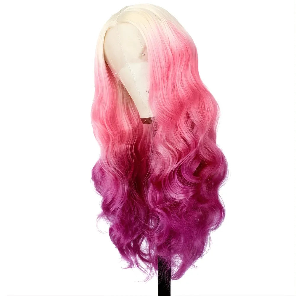 Ombré Pink &amp; Blonde Body Wavy Lace Front Wig in 26 Inches