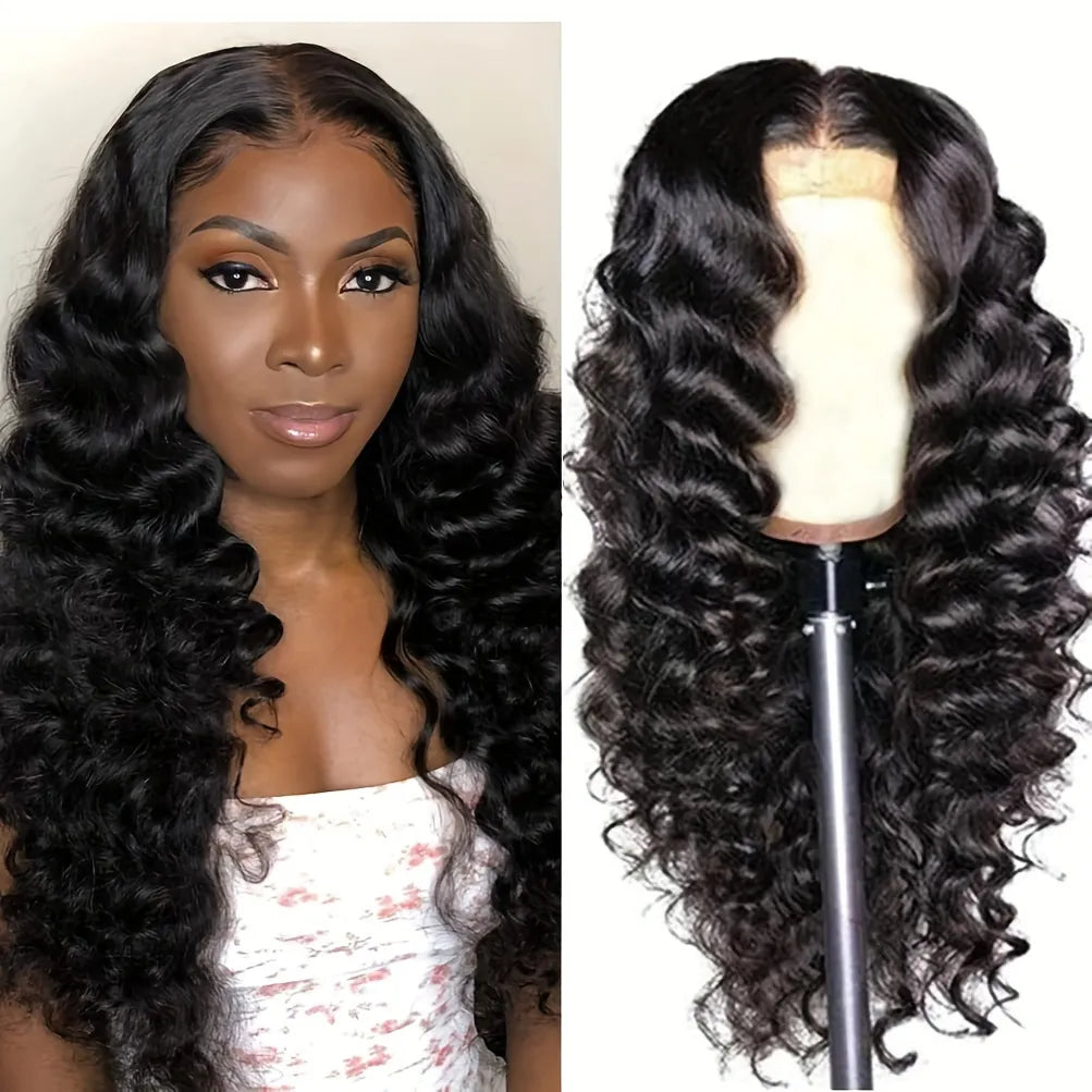 180% Natural Black 13x4 T Part Lace Frontal Transparent Pre Plucked Lace Front Human Hair Deep Wave Wig