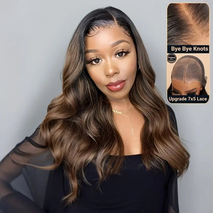 150% Ombré Highlights Honey Blonde 7x5 HD Lace Frontal Body Wave Human Hair Wig