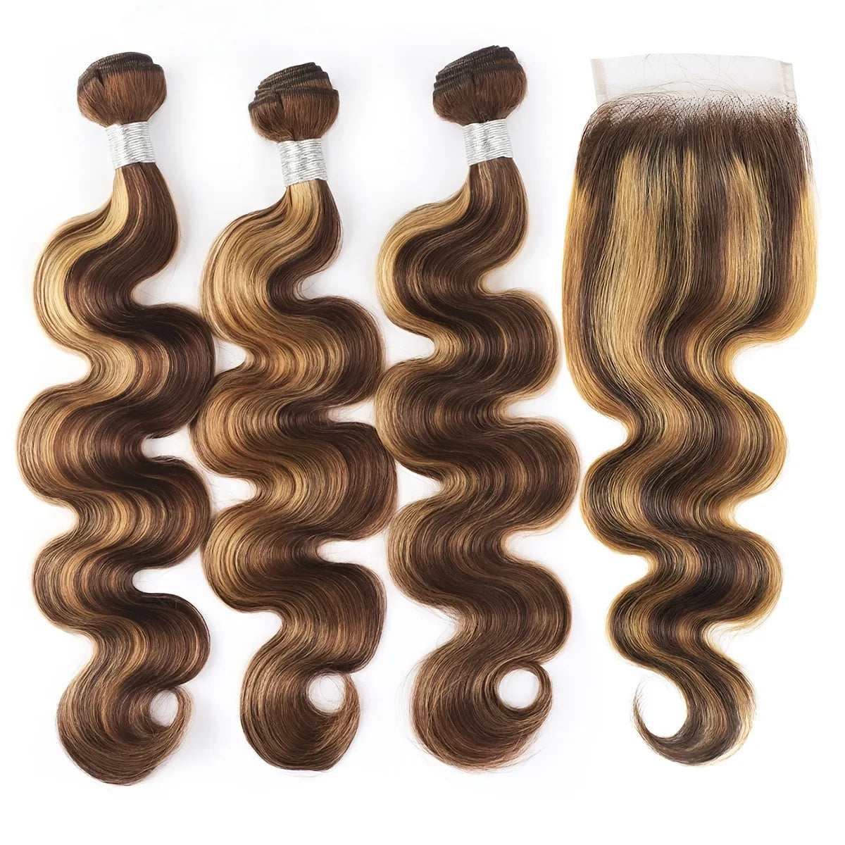 Ombre Honey Blonde Body Wave Brazilian Human Hair Bundles With 4x4 Lace Closure