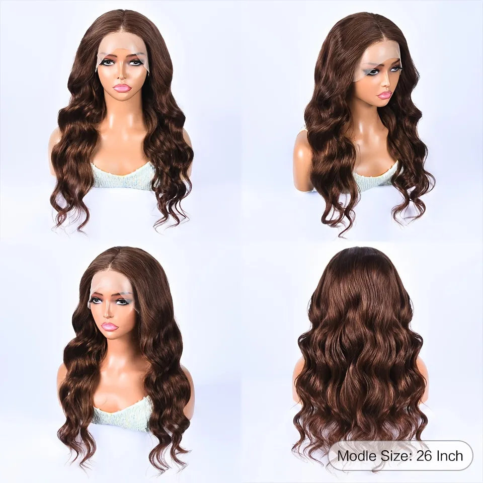 180% Chocolate Brown 13x4 Lace Frontal Brazilian Remy Body Wave Human Hair Wig