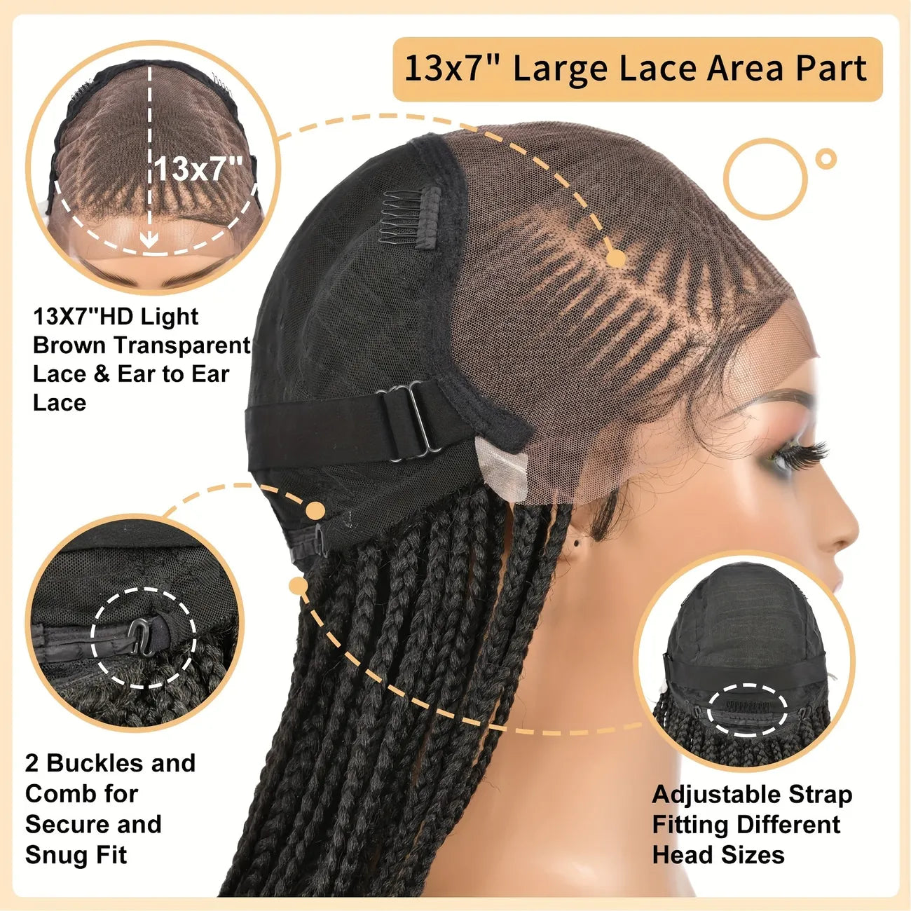 Knotless Bun Box Braided Lace Wig Medium Braids 100% Handmade