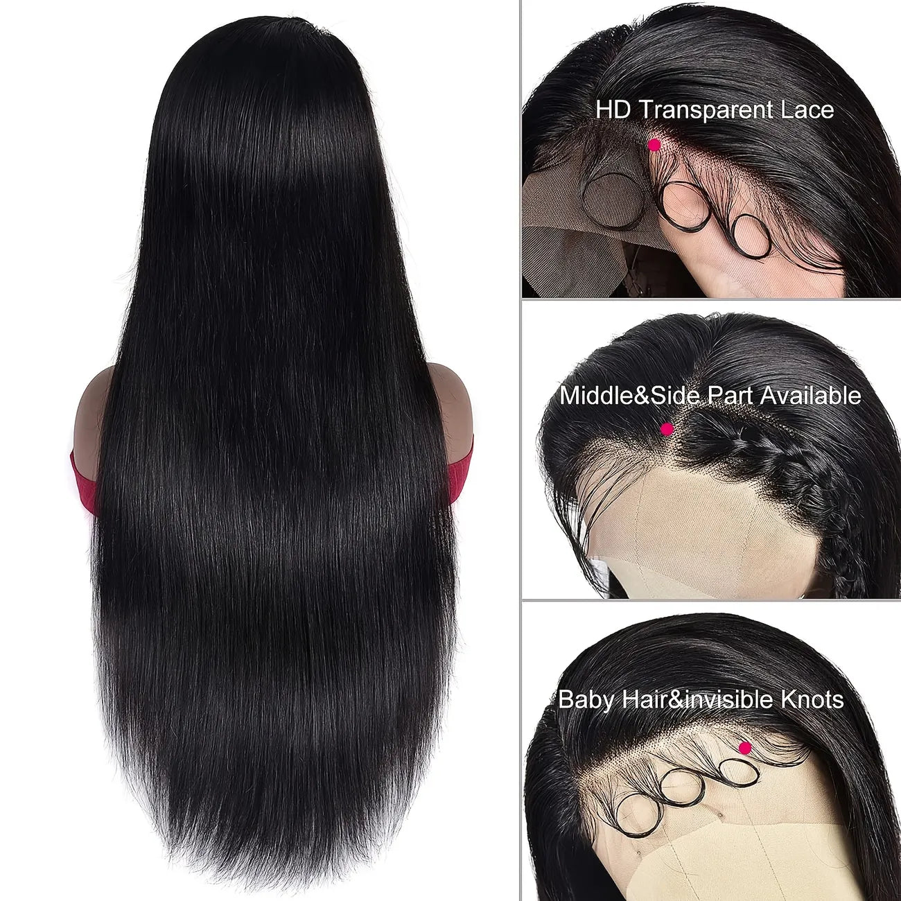 150% Natural Black 13x4 Lace Front Brazilian Remy Human Hair Silky Straight Wig