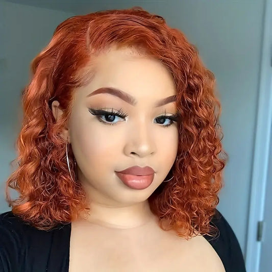 12” Inches 180% Density Ginger Orange 13x4 Lace Frontal Jerry Curly Human Hair