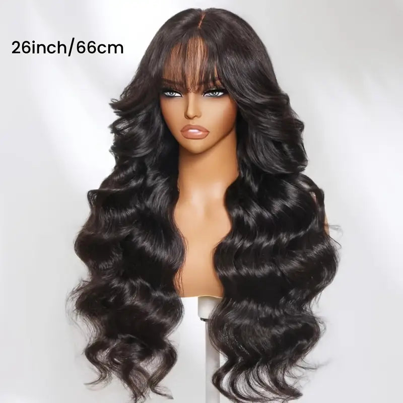 180% Natural Black Body Wave With Fringe 13x4 Lace Frontal Human Hair Wig