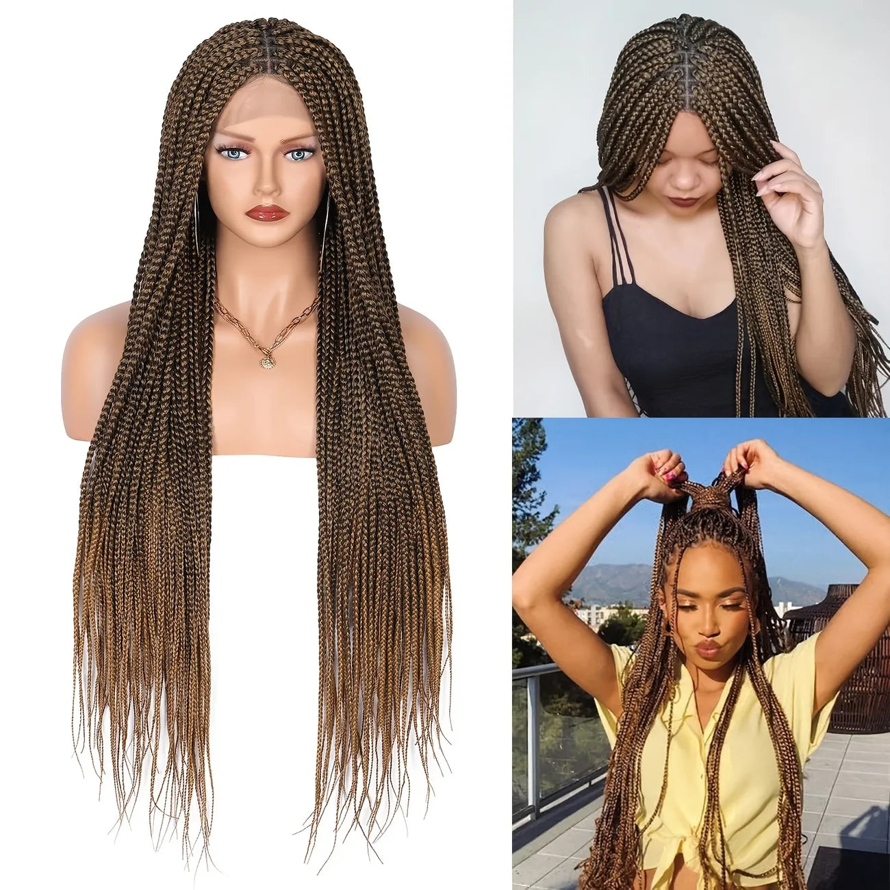 Knotless Box Braided Lace Wig Medium Braids 100% Handmade 