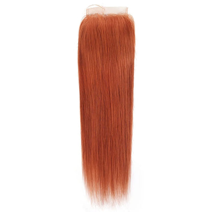 Ginger Orange Straight Brazilian Human hair 3 PCs Bundles with 4x4 lace Closure (Free Part)