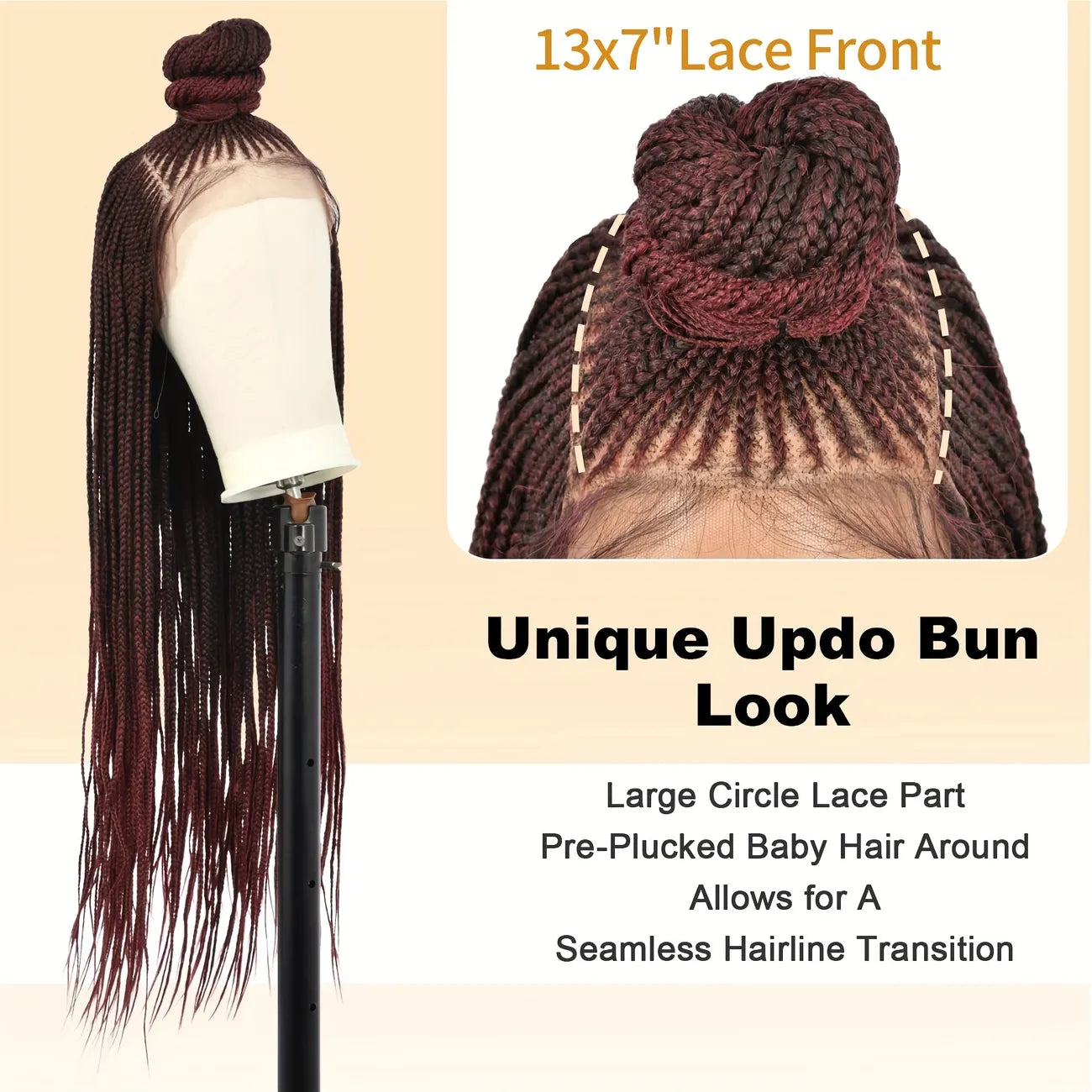 Knotless Bun Box Braided Lace Wig Medium Braids 100% Handmade