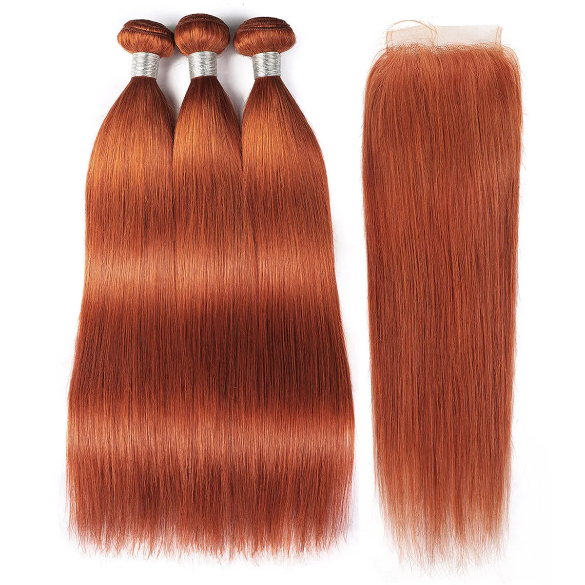 Ginger Orange Straight Brazilian Human hair 3 PCs Bundles with 4x4 lace Closure (Free Part)