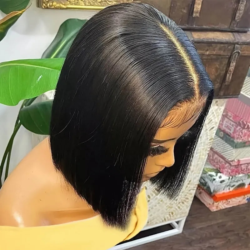 Natural Black 13×4 Lace Frontal Remy Straight Human Hair Bob Wig