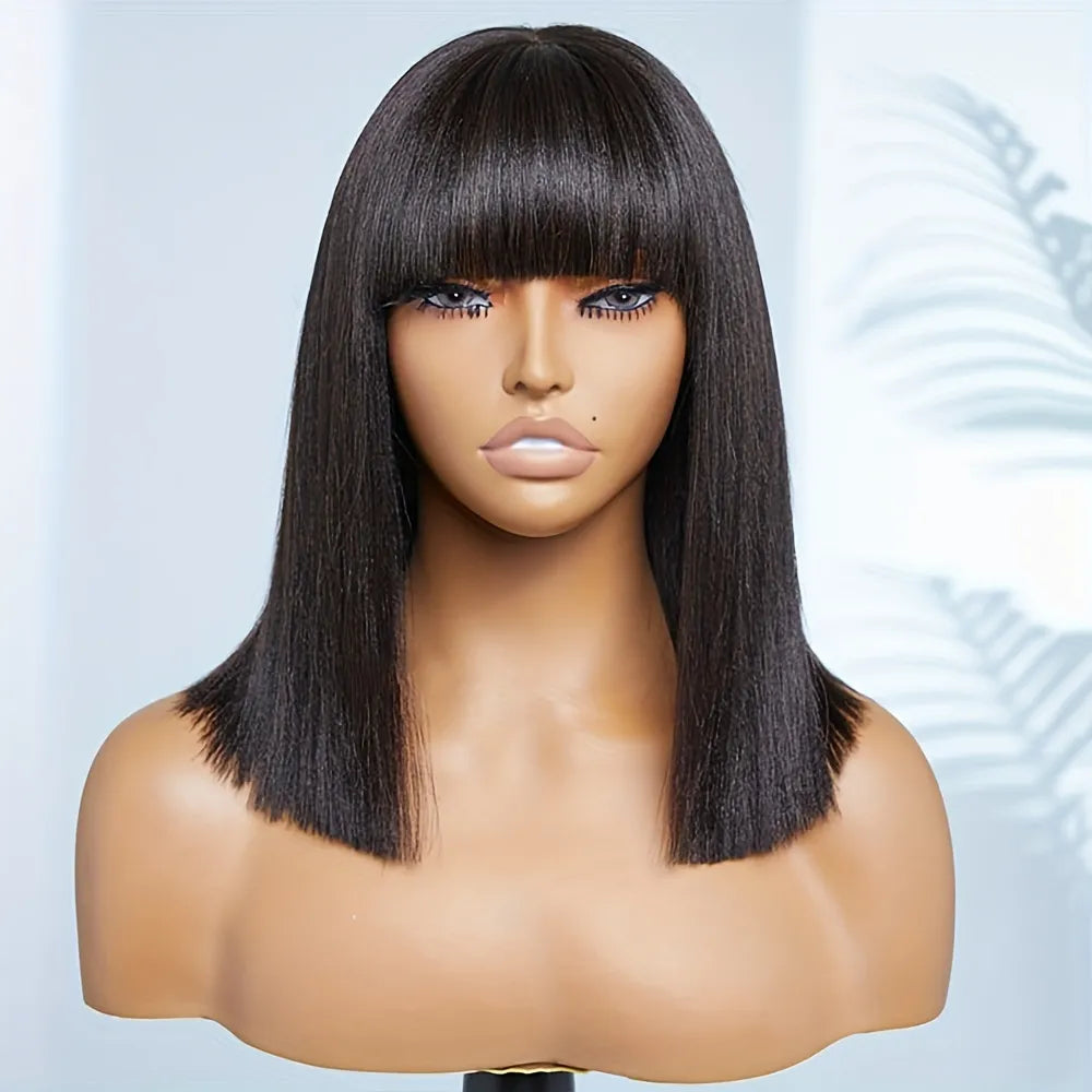 Natural Black 4x4 Lace Closure Yaki Bone Straight Wigs