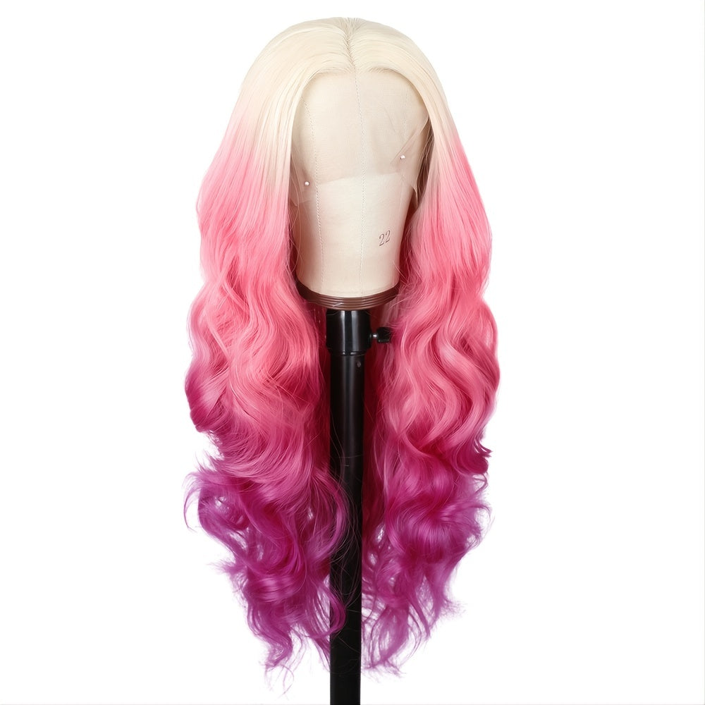 Ombré Pink &amp; Blonde Body Wavy Lace Front Wig in 26 Inches