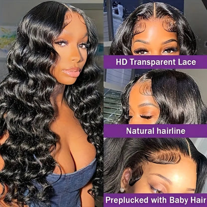 180% Natural Black 13x4 T Part Lace Frontal Transparent Pre Plucked Lace Front Human Hair Deep Wave Wig