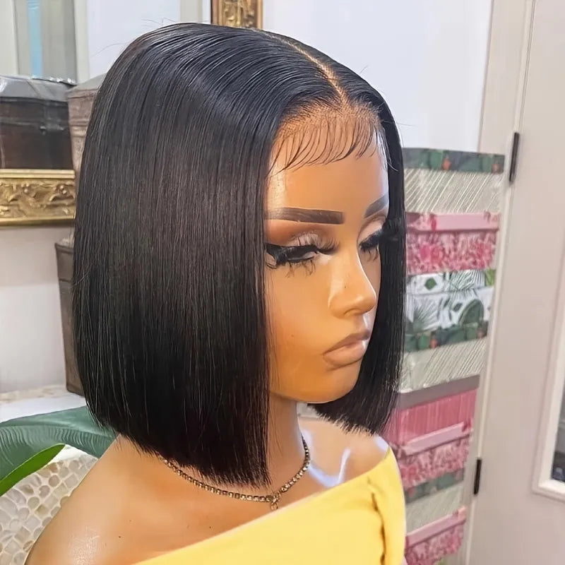 Natural Black 13×4 Lace Frontal Remy Straight Human Hair Bob Wig