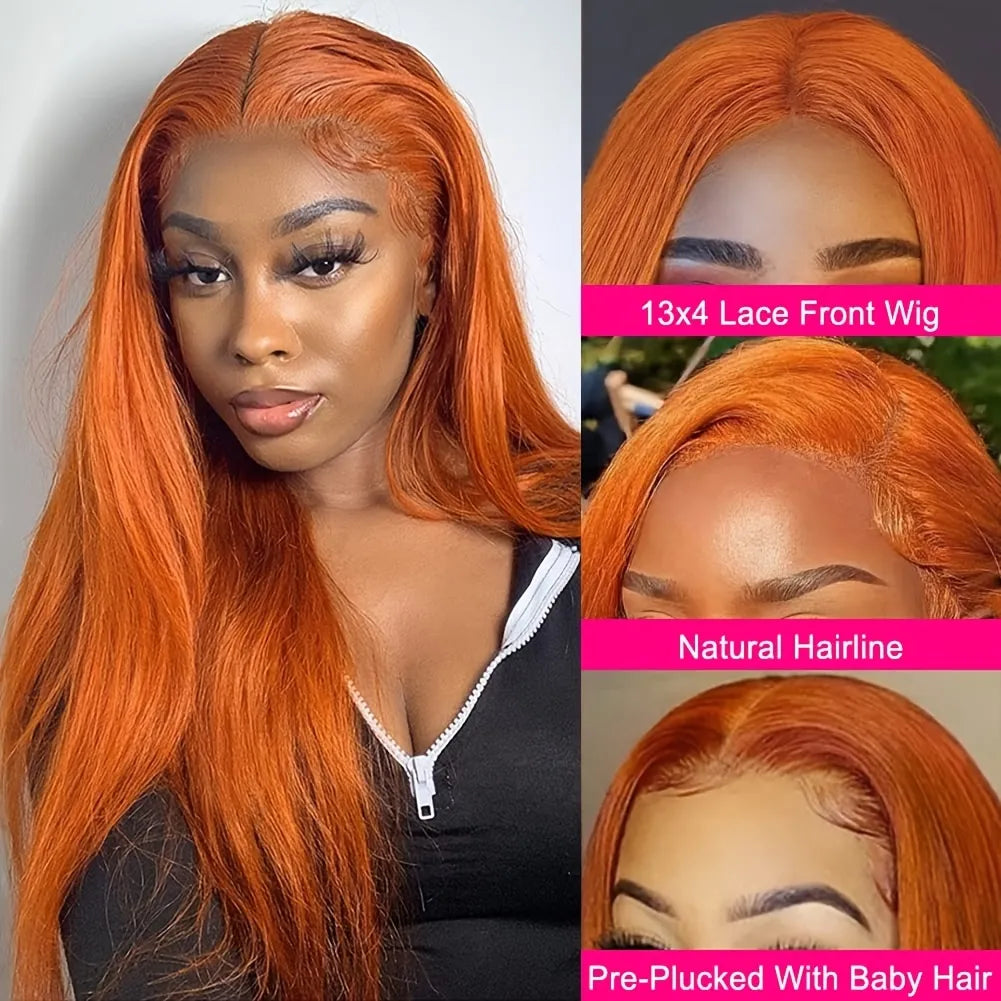 180% Chocolate/Ginger Orange 13X4 Human Hair Remy Brazilian Straight Wig with Pre-Plucked Hairline