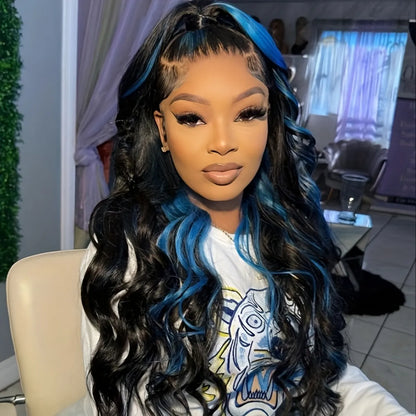 180% Blue/Black 13x4 Lace Frontal Brazilian Remy Body Wave Human Hair Wig