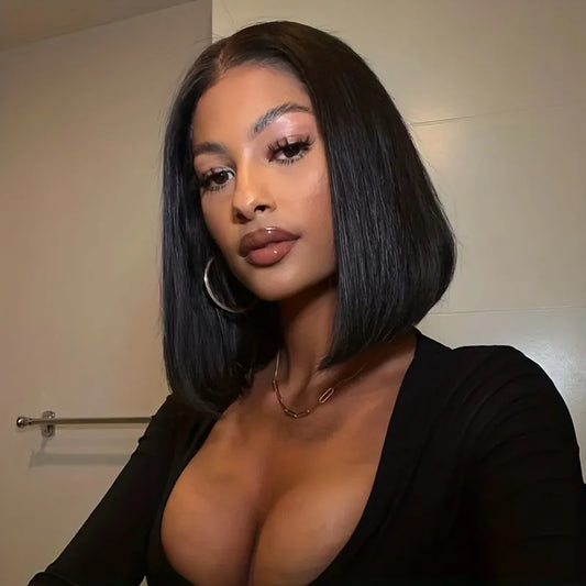 Natural Black 13×4 Lace Frontal Remy Straight Human Hair Bob Wig