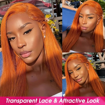 180% Chocolate/Ginger Orange 13X4 Human Hair Remy Brazilian Straight Wig with Pre-Plucked Hairline