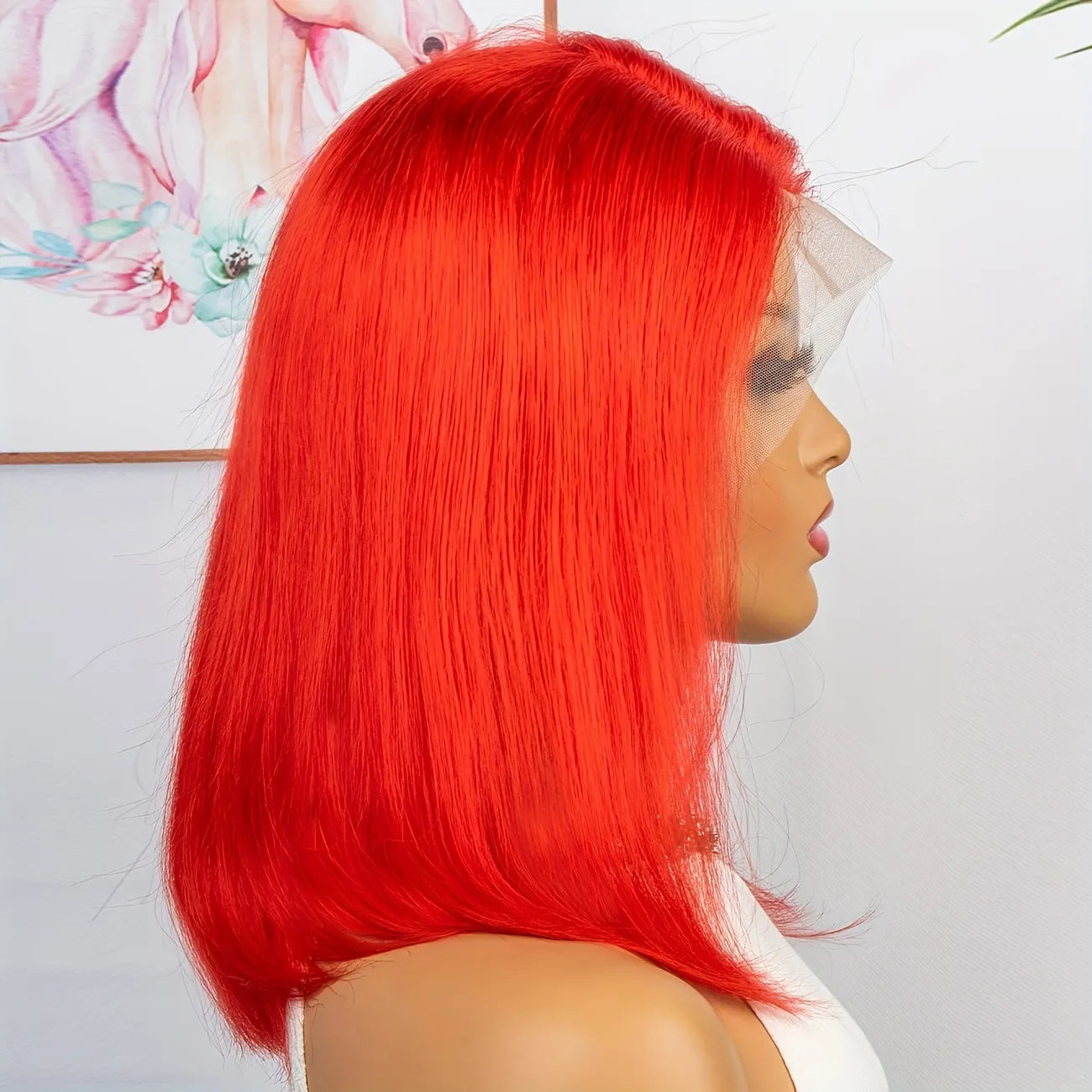 200% Density Bright Red 13x4 Lace Frontal Straight Brazilian Remy Human Hair Bob Wig