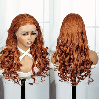 180% Ginger Orange Human Hair Loose Wave Pre-Plucked 13x4 Lace Frontal Glueless Wig