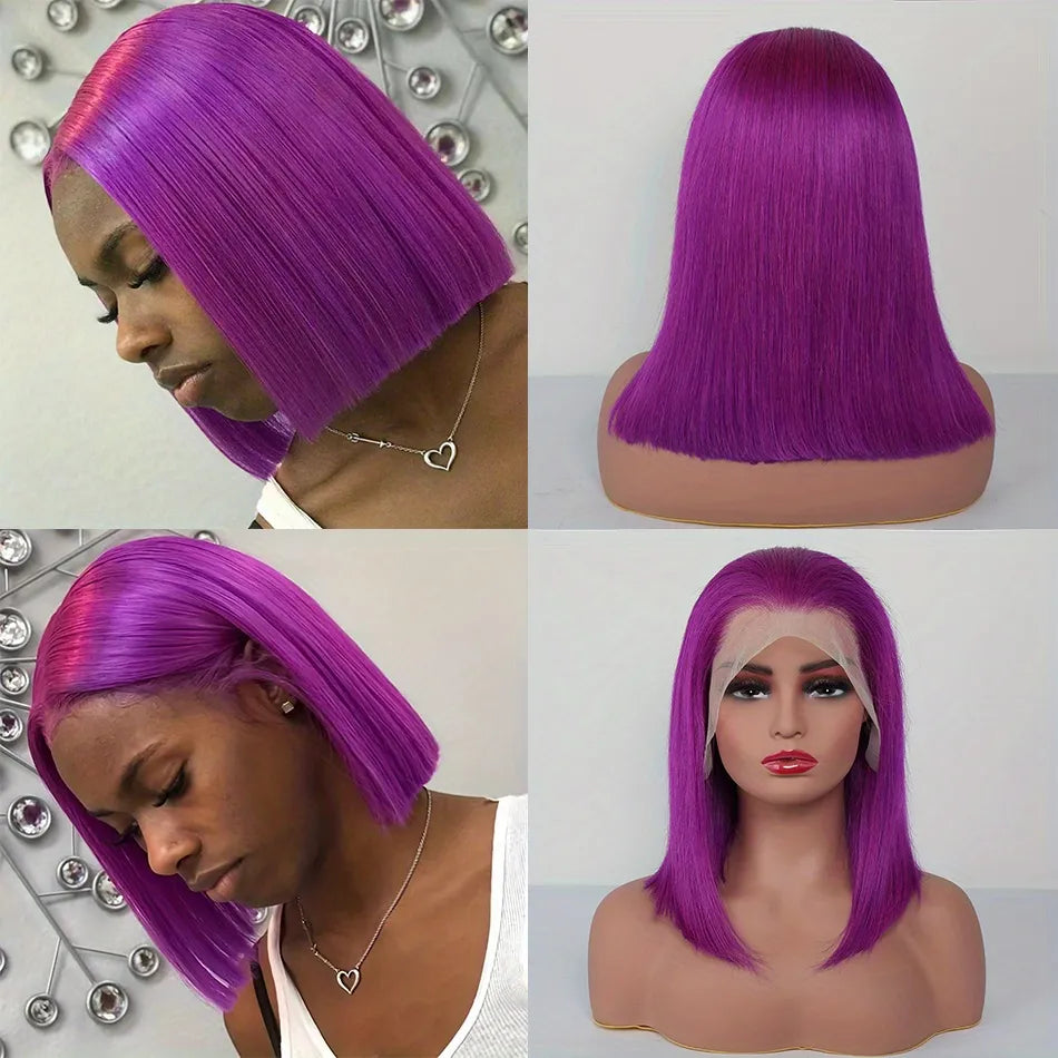 180% Density Purple Human Hair 13×4 Bob Lace Front Wig