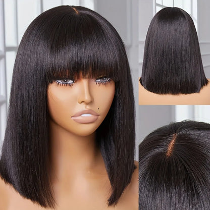 Natural Black 4x4 Lace Closure Yaki Bone Straight Wigs