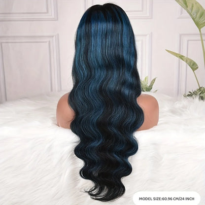 180% Blue/Black 13x4 Lace Frontal Brazilian Remy Body Wave Human Hair Wig