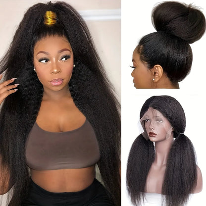 150% Natural Black Kinky Straight 13x4 Lace Frontal Yaki Straight Human Hair Wig