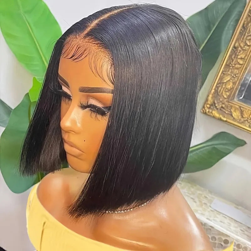 Natural Black 13×4 Lace Frontal Remy Straight Human Hair Bob Wig