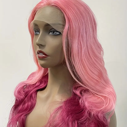 150% Ombre Baby Pink and Hot Pink T Lace Front Human Hair Body Wave Glueless Wig