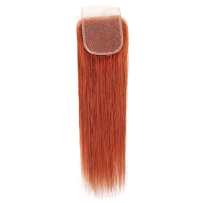 Ginger Orange Straight Brazilian Human hair 3 PCs Bundles with 4x4 lace Closure (Free Part)