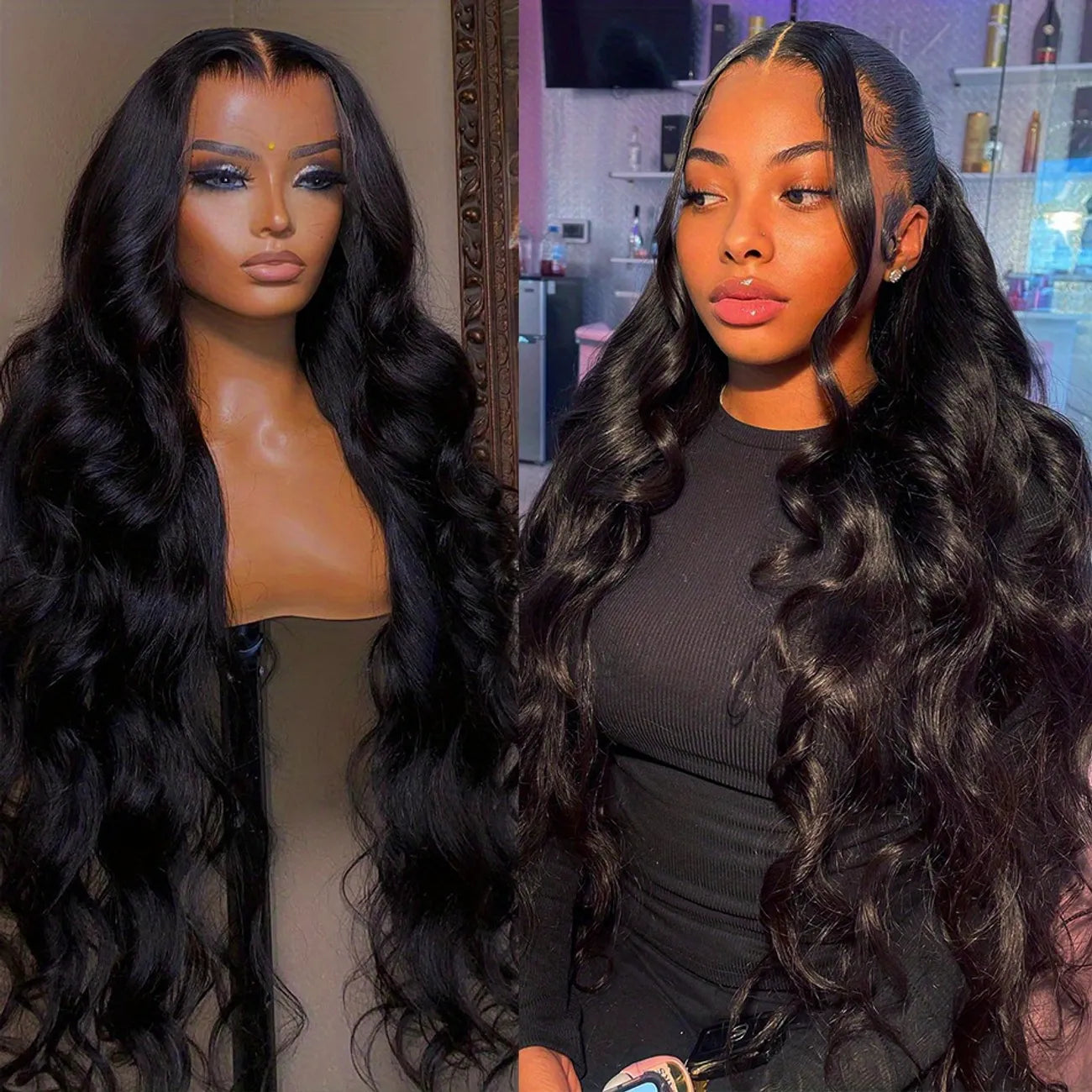 180% Natural Black 13x6 Lace Frontal Brazilian Remy Body Wave Human Hair Wig