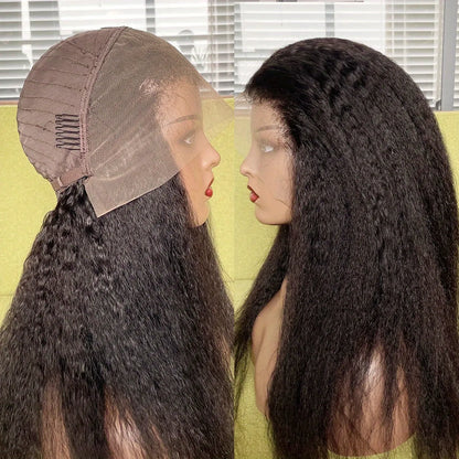 150% Natural Black Kinky Straight 13x4 Lace Frontal Yaki Straight Human Hair Wig