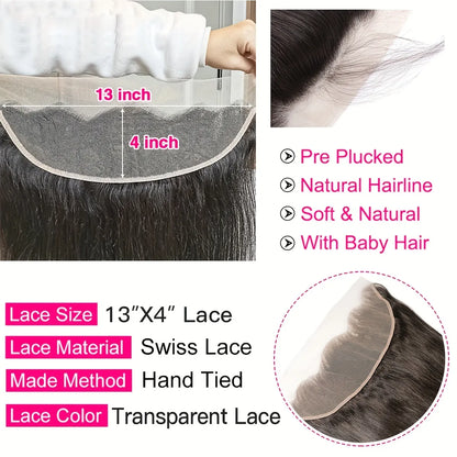 150% Natural Black 13x4 Brazilian Remy Hair Silky Straight Lace Frontal