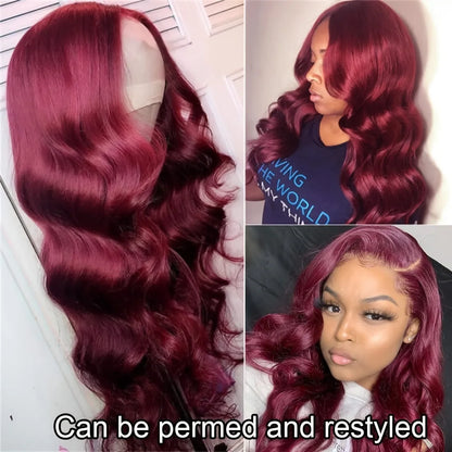 180% Wine 13X4 Human Hair Remy Brazilian Straight Wig with Pre-Plucked Hairline