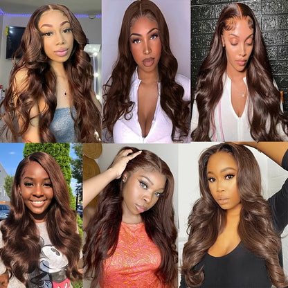 180% Chocolate Brown 13x4 Lace Frontal Brazilian Remy Body Wave Human Hair Wig