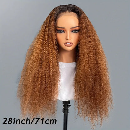 200% Ombre Caramel Brown 13x4 Lace Front Kinky Curly Lace Frontal Human Hair Wig.