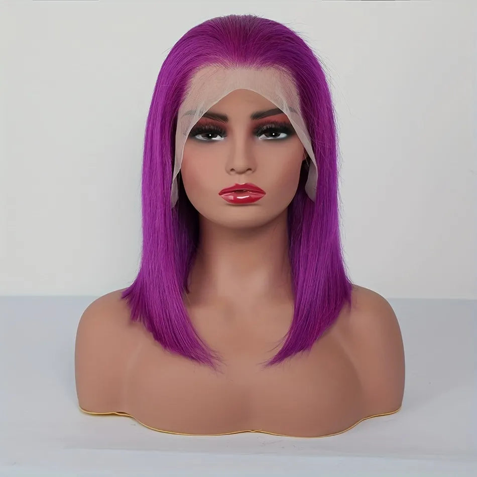 180% Density Purple Human Hair 13×4 Bob Lace Front Wig