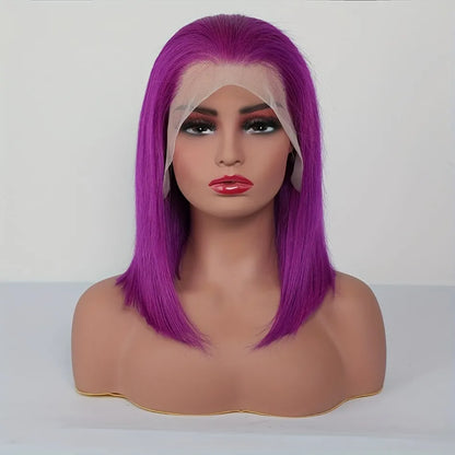 180% Density Purple Human Hair 13×4 Bob Lace Front Wig