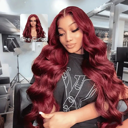 200% 99J Burgundy 13x4 Lace Frontal Body Wave Human Hair Wig