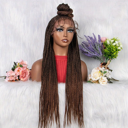 Knotless Bun Box Braided Lace Wig Medium Braids 100% Handmade