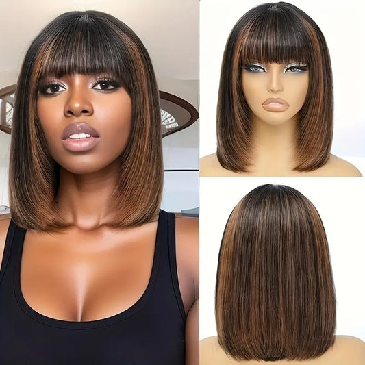 150% Ombre Black Straight Peruvian Remy Human Hair Bob Wig