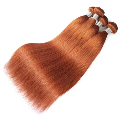 Ginger Orange Straight Brazilian Human hair 3 PCs Bundles with 4x4 lace Closure (Free Part)