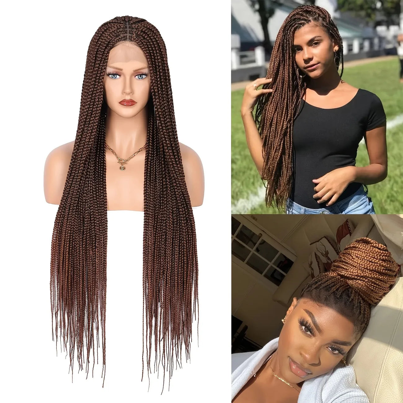 Knotless Box Braided Lace Wig Medium Braids 100% Handmade 